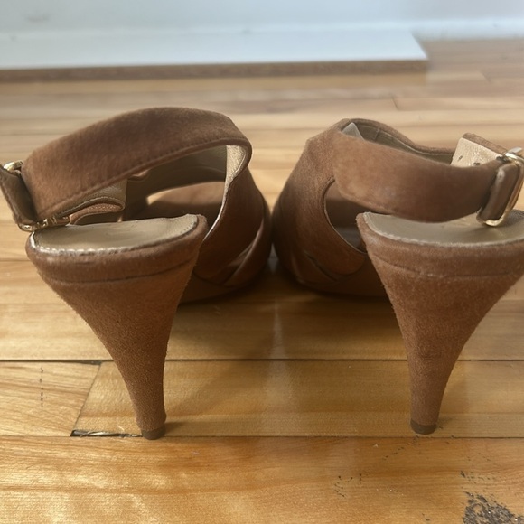 J Crew Julienne Suede Heels brown sandal pump high heel open toe size 8 - Picture 7 of 11